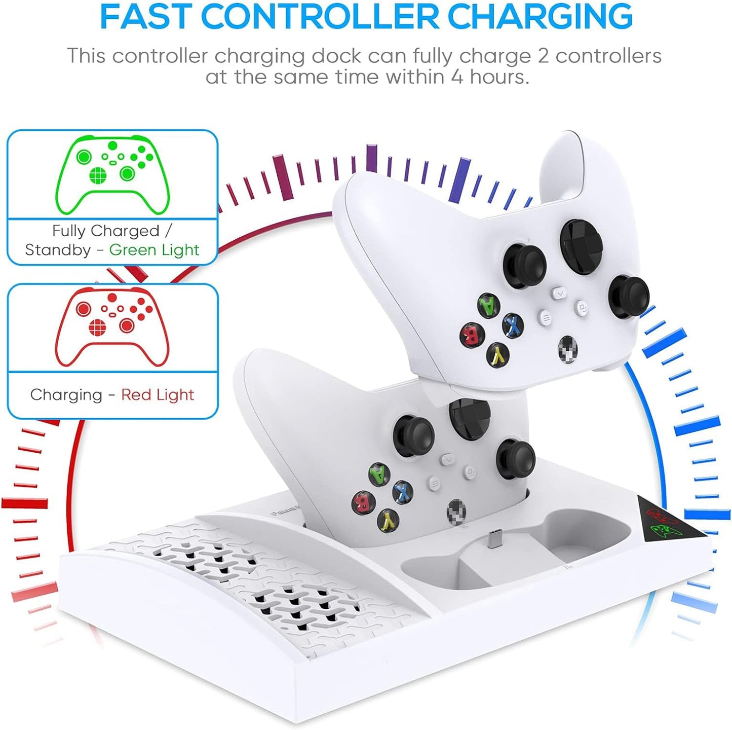 Charger Stand with Cooling Fan for Xbox Series S Console and Controller,Vertical Dual Charging Dock Accessories with 2 X 1400Mah Rechargeable Battery and Cover, Earphone Bracket for XSS